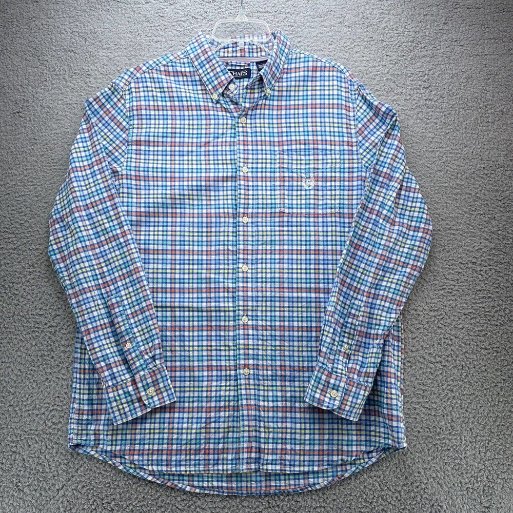 Chaps Shirt Mens Large Pastels Check Plaid Button Down Ralph Lauren Polo Cotton